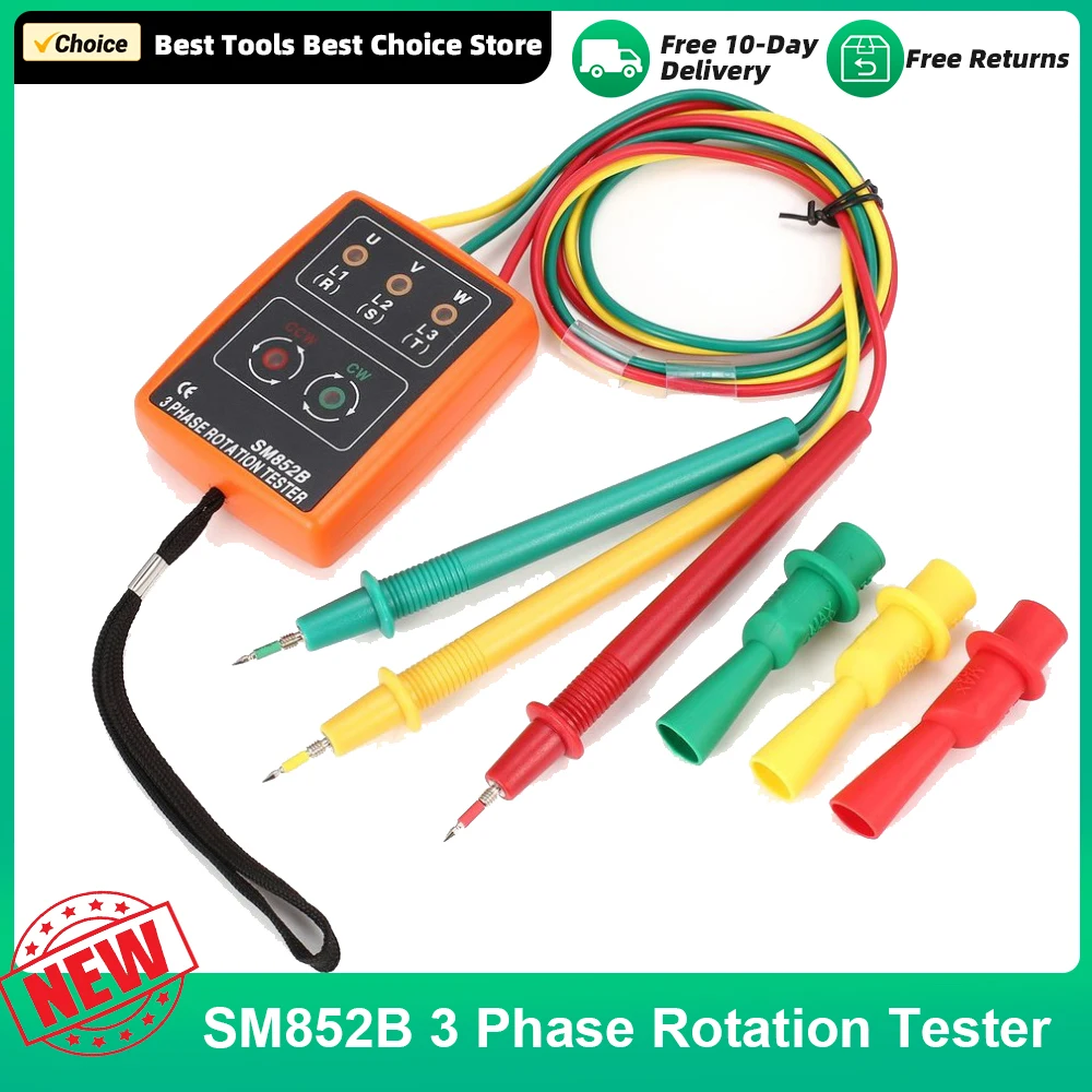 SM852B 3-fazowy miernik obrotów cyfrowy wskaźnik fazowy detektor LED miernik sekwencji faz Tester napięcia 60V ~ 600V AC