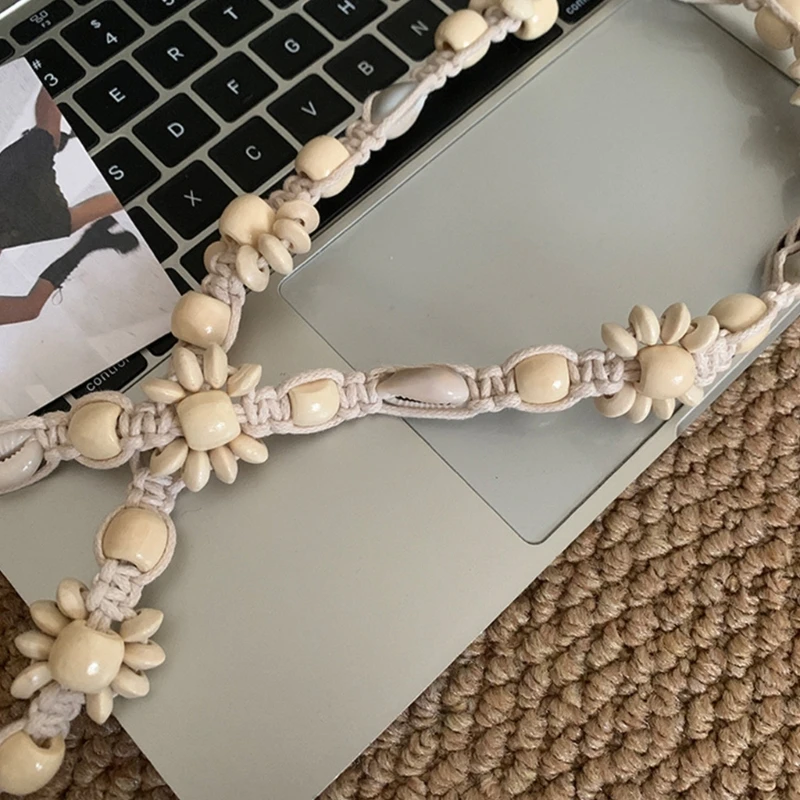Handwoven Wax Rope Waist Belt Natural Sea Shell Bead Waist Rope All Matching