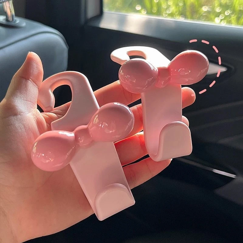 1 peça Gancho de Encosto de Banco de Carro Rosa com Laço Fofo, Não Deixa Marcas, para Bolsa, Guarda-chuva, Sacola de Compras, Acessório Organizador Automotivo