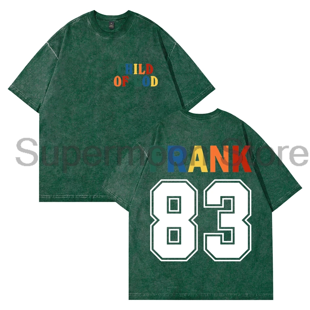 فورست فرانك جولة الطفل من الله الجزء الثاني 83 شعار غسلها تي شيرت Crewneck قصيرة الأكمام القطن المحملة النساء الرجال ملابس الشارع الشهير