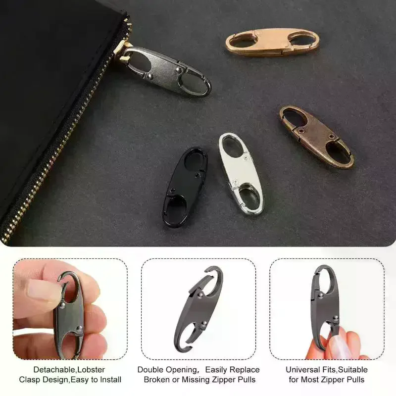 2Pcs Zipper Clip Theft Deterrent Double Opening Zippers Pull Replacement Detachable Zipper Connectors Zipper Lock Carabiner Clip
