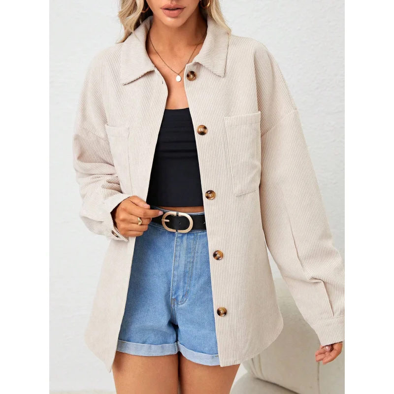 

YQ1-Autumn and Winter New Women's ClothinginsCasual Fashion Loose Corduroy Long Sleeve Jacket