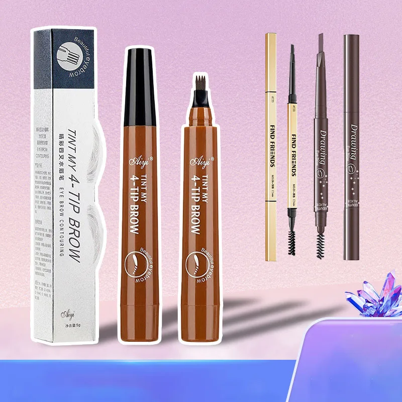 New Four-Head Forked Liquid Eyebrow Pencil Four-Claw Eyebrow Pencil Lasting Not Easy Remove Makeup Waterproof Sweat Resistant