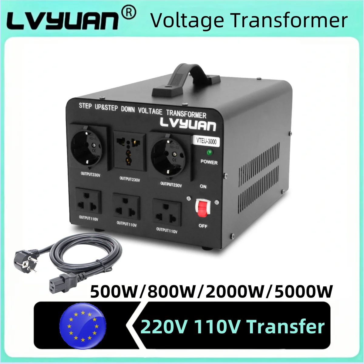 LVYUAN Voltage Transformer EU&US Socket Output AC110V to AC220V Transfer For Overseas Electrical Appliances 220V to 110V