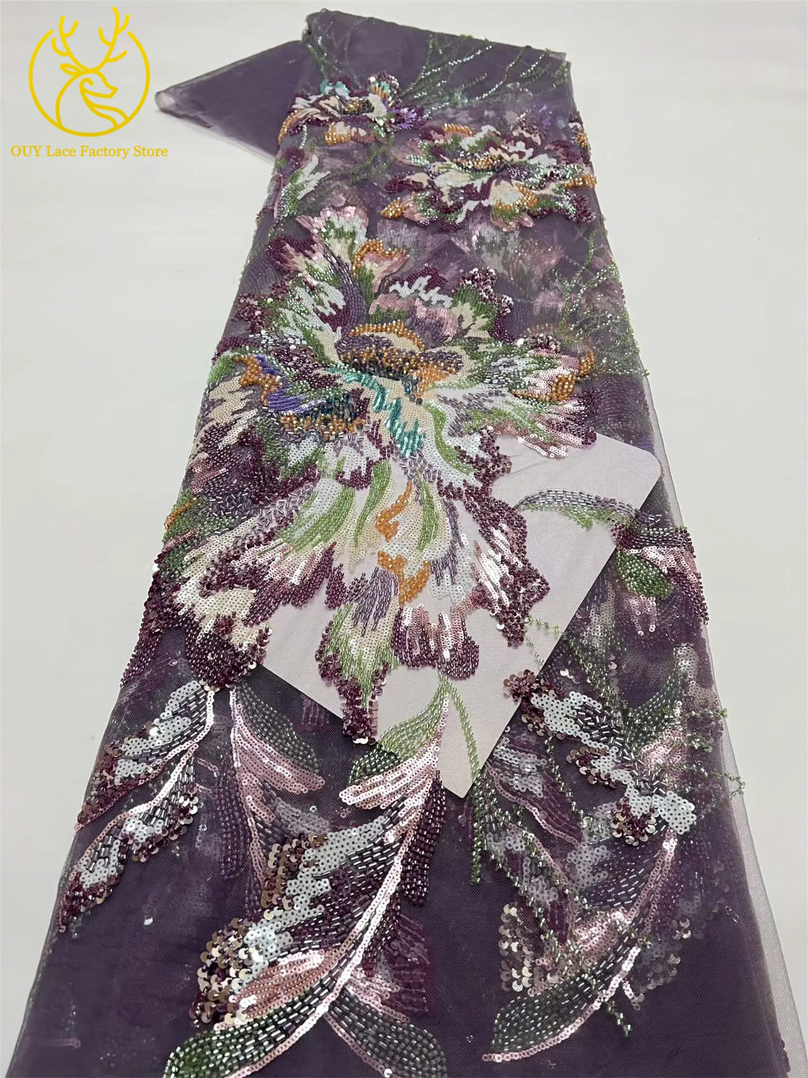 Neuer Stil Luxuriöser Afrikanischer Perlen-Spitzenstoff mit Großen Blumen 2026 Hochwertiger Nigerianischer Pailletten-Spitzenstoff für Brautkleider – Detail 5