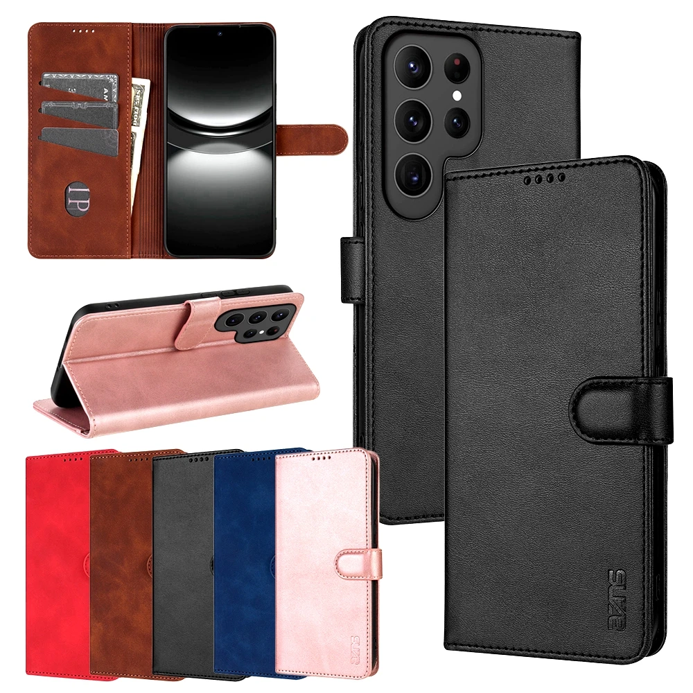 حافظة لهاتف سامسونج جالاكسي S25 Ultra S24 Fe S23 Plus S22 S25U فتحات بطاقات نقدية جلدية غطاء هاتف مغناطيسي للإغلاق