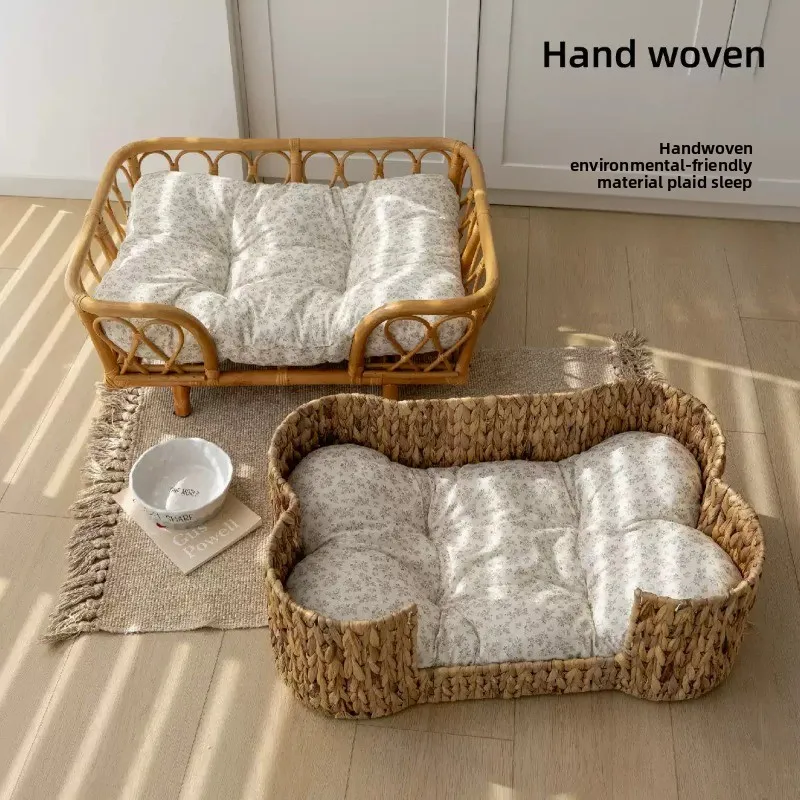 

Handwoven Rattan Pet Hammock Bed Breathable Cat & Dog Cradle All-Season Comfortable Woven Dog Bed Ventilated Hanging Cat Nest