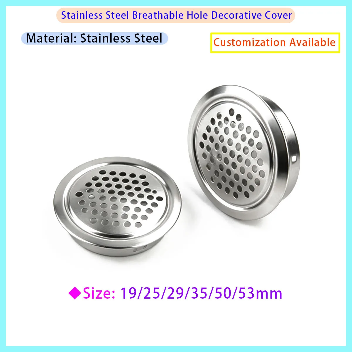 19mm 25mm 29mm 35mm 50mm 53mm Stainless Steel Circular Ventilation Grille Cover Wardrobe Mesh Ventilation Plug