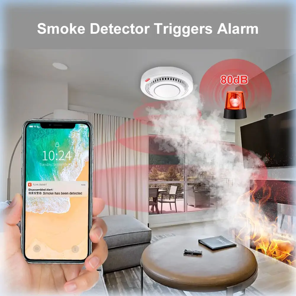 Tuya ZigBee Smart Smoke Detector WiFi Security Protection Smoke Alarm Fire Protection Smart Life App For Home Security System