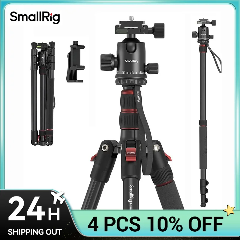 SmallRig Aluminum Camera Tripod  Load 15kg Max Height 180cm,Folded Length 43cm Compact Lightweight with 360° Rotating Ball 3935