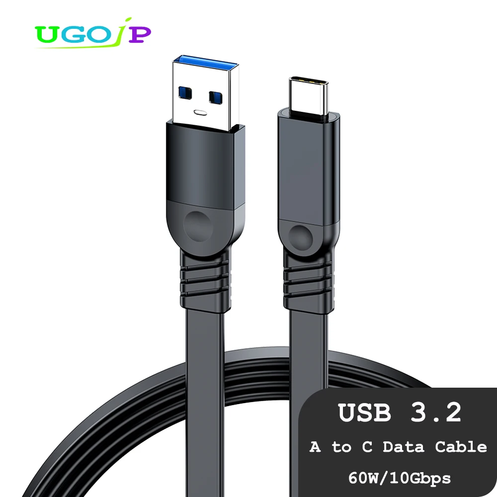 UGOjP USB3.2 Data Cable USB A to Type C 10Gbps 60W PD Fast Charging C To C Flat Cable For Phone Power Bank Hard Disk MacBook