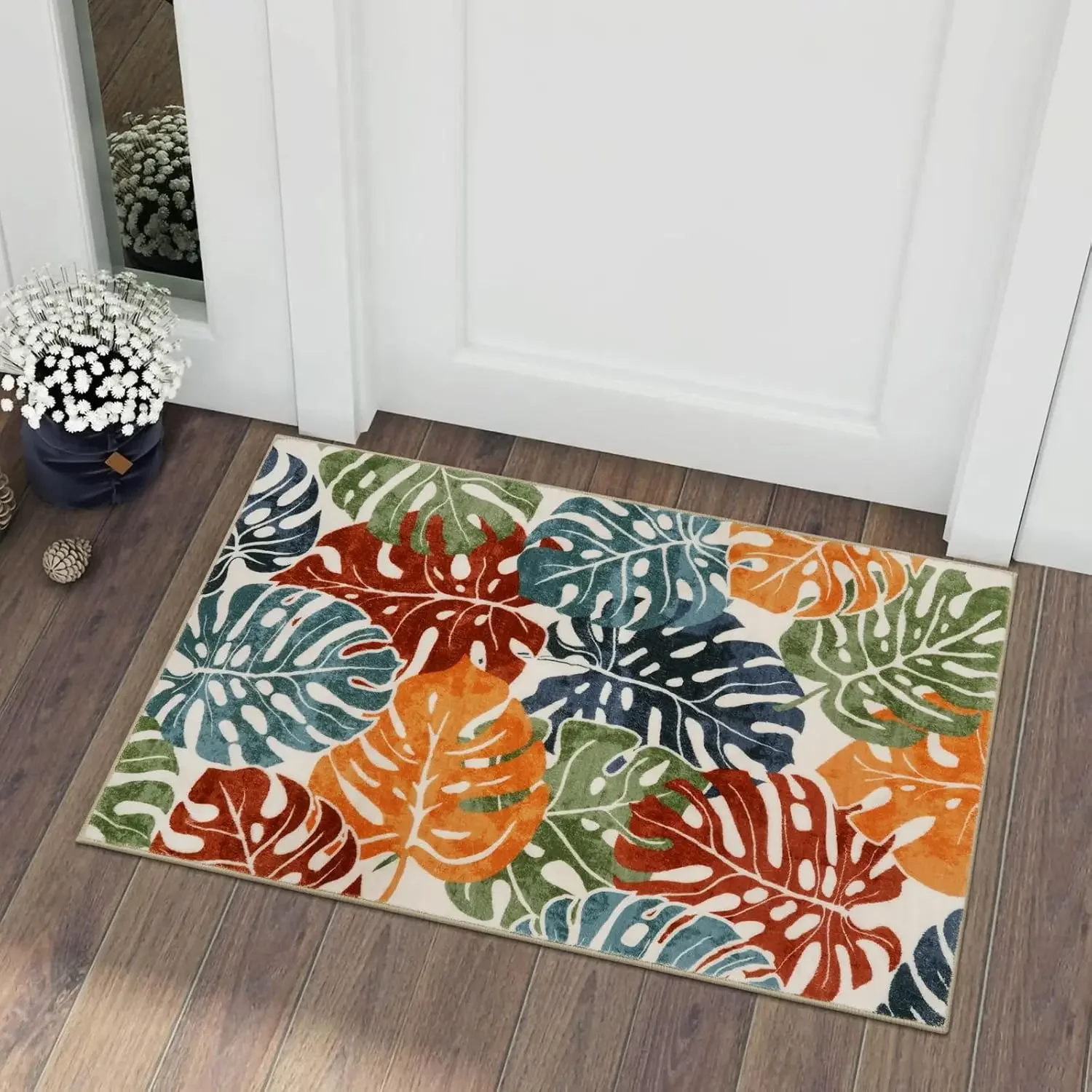 Tropical Leaf Carpet with ColorfulPrinted Patterns on LeavesAnti Slip Floor Mat Suitablefor Bedrooms KitchensBalconies Foot Mats