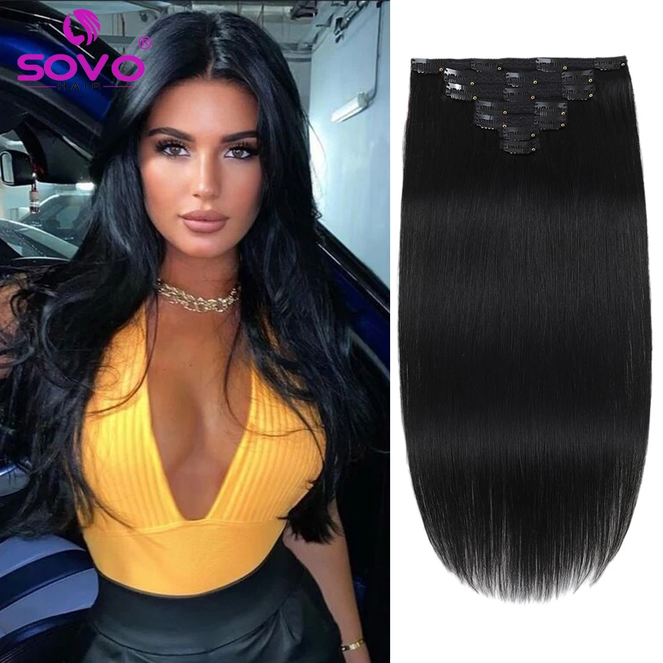 100G Clip In Hair Extensions Human Hair 7 Pieces Bone Straight Clip Ins Hair Extension  Real Natural European Hair 18