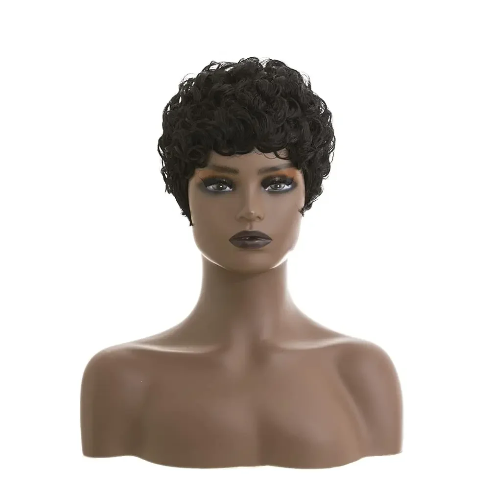 Black Women Short Curly Afro Pixie Wig Synthetic Heat Resistant Short Pixie Cut Wig Black Color Fashion Daily Full Head Hair Wig