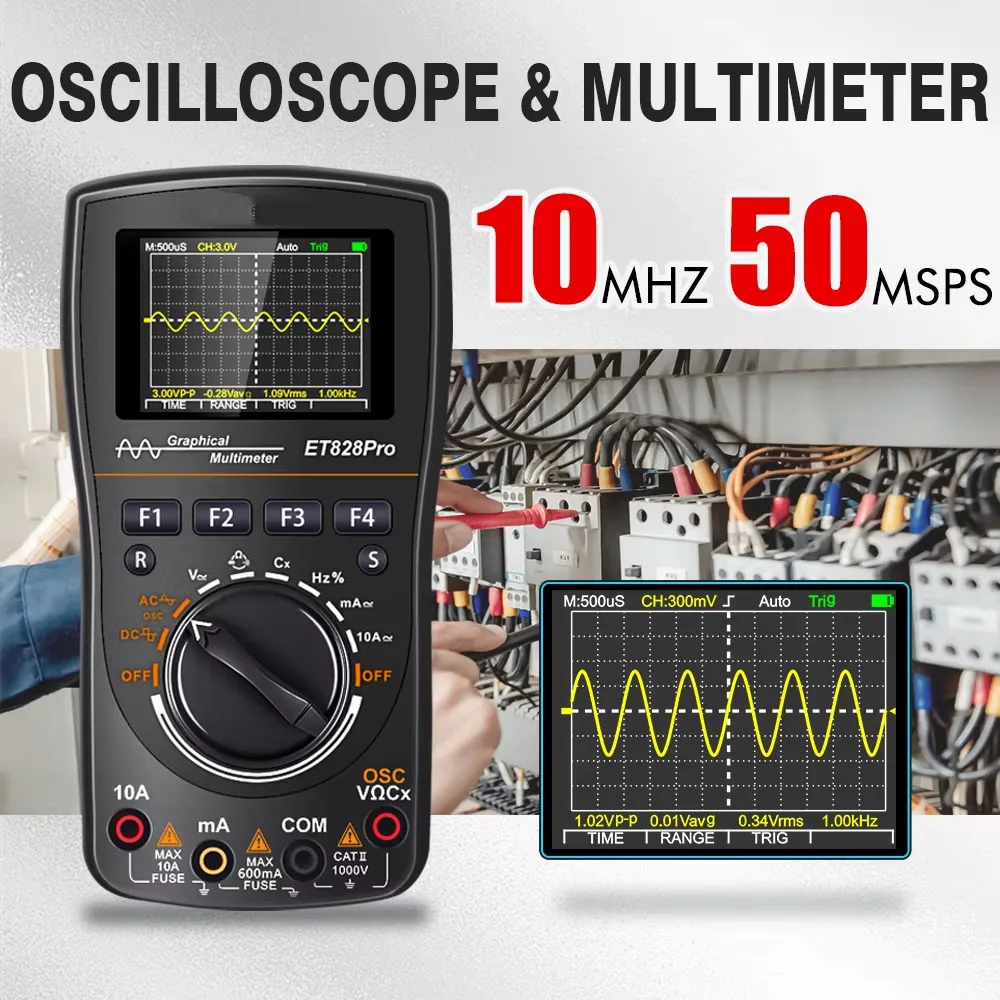 ET828Pro 50Msp/s 10MHz Handheld Digital Oscilloscope True RMS for DIY Electrical Car Overhaul Oscilloscope Multimeter