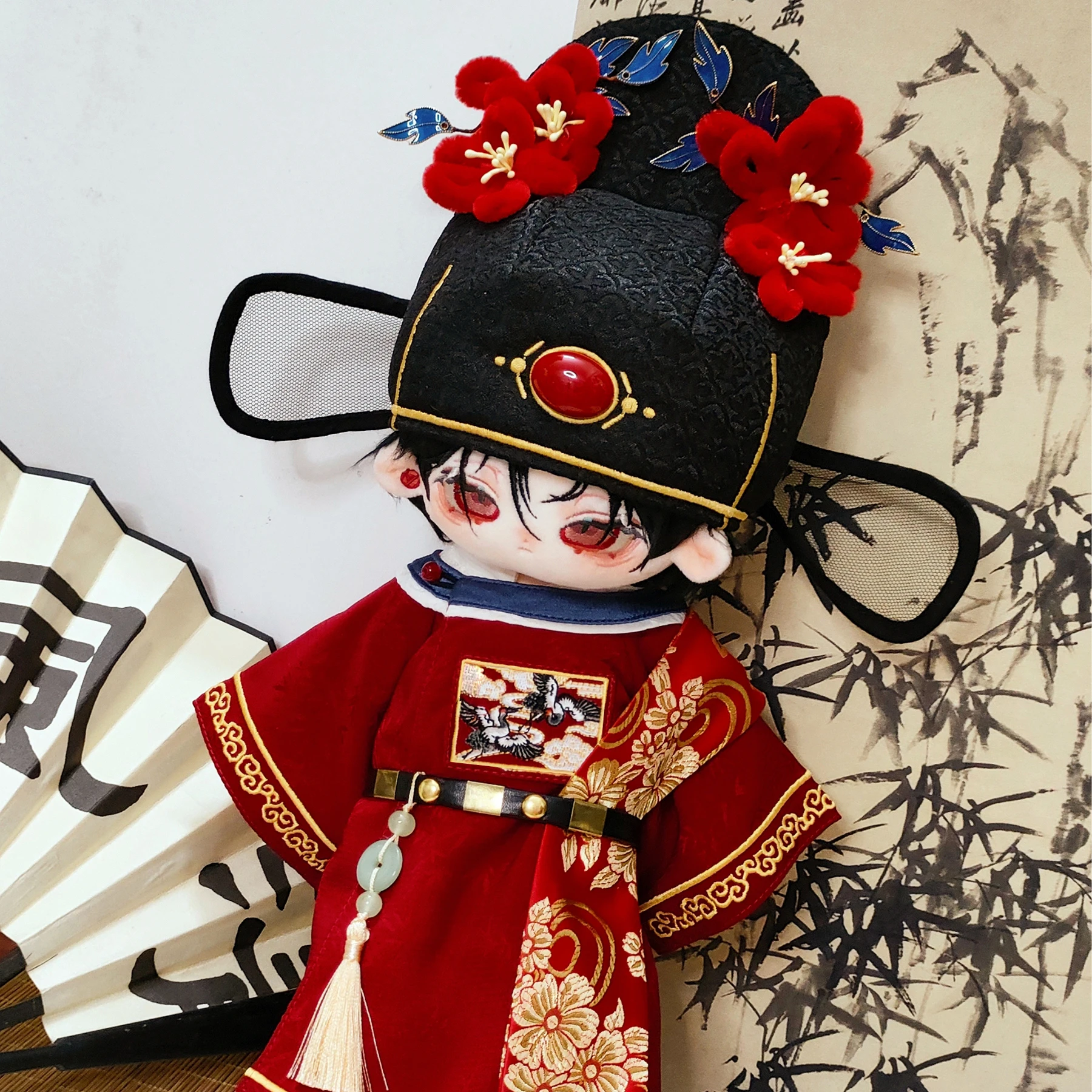 

30cm Plush Toy Doll Clothes Cool Number One Scholar Hat Red Coat Pants Shoes Belt Ancient Style Set for Doll Accessories Toys
