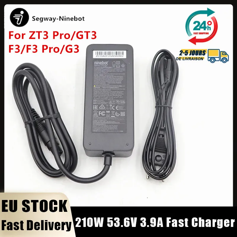 Chargeur rapide original 210W 53.6V 3.9A en stock UE pour trottinette électrique Ninebot by Segway ZT3 Pro/GT3/F3/F3 Pro/G3 – Adaptateur secteur