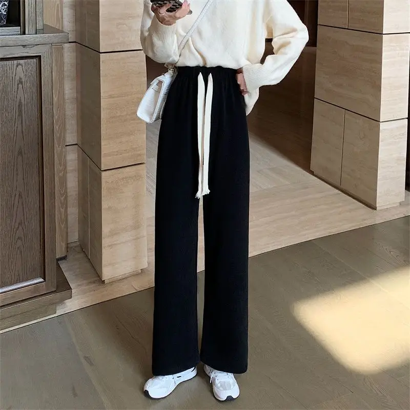 Women's Clothing Fashion All-match Elastic High Waist Loose Trousers Spring Autumn New Casual Female Solid Color Wide Leg Pants