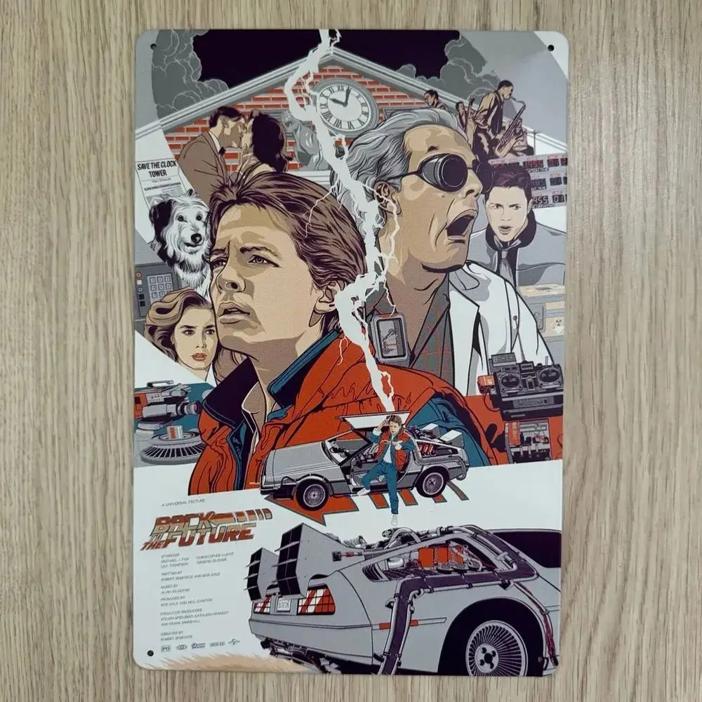 CIFBUY Plaque Métallique Décorative Retour vers le Futur Delorean Décoration Intérieure Rétro Sci-Fi Plaque Murale Cadeau de Collection