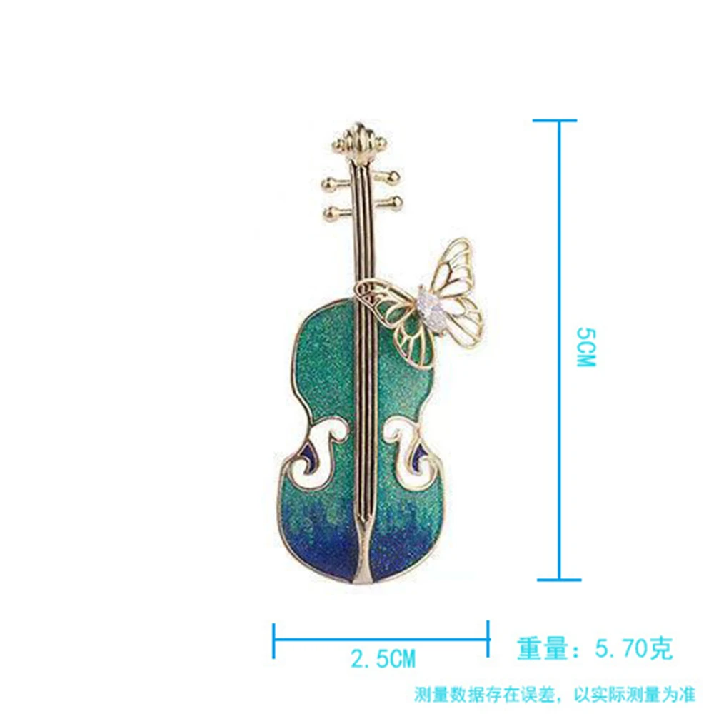 Blue Enamel Violin Brooch For Women Alloy Shiny Rhinestone Weddings Clothing Accessories Banquet Music Pins Jewelry Gifts