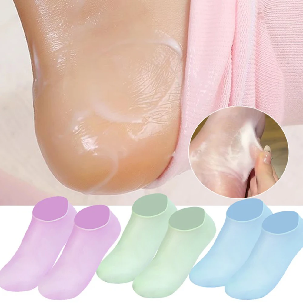 2 Pack Silicone Moisturizing Foot Socks for Dry Cracked Feet Foot Care Socks Spa Pedicure Socks Massage Moisturizing Gel Sock