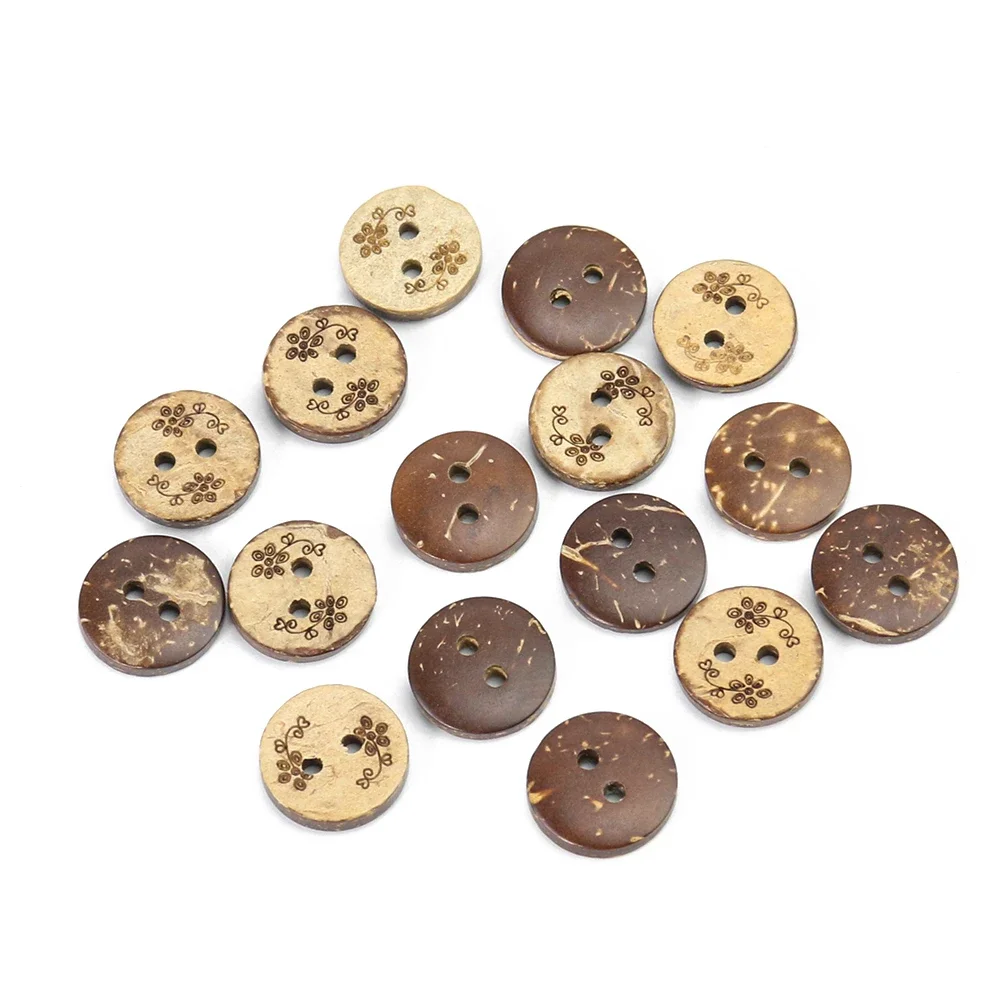 10PC Natural Coconut Wooden Laser Flowers Polished Round 2-holes Flatback Button Sweater Cufflinks Sewing Crafts Scrapbook Decor