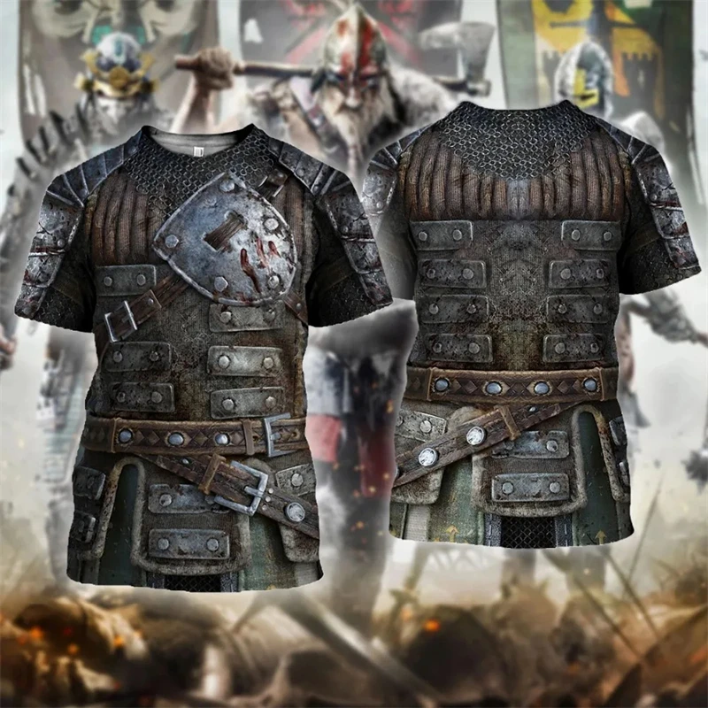 Knights Templar Graphic T-shirt For Men Knight Medieval Armor 3D Print T Shirt Cosplay Clothing Harajuku Short Sleeve Tops Male