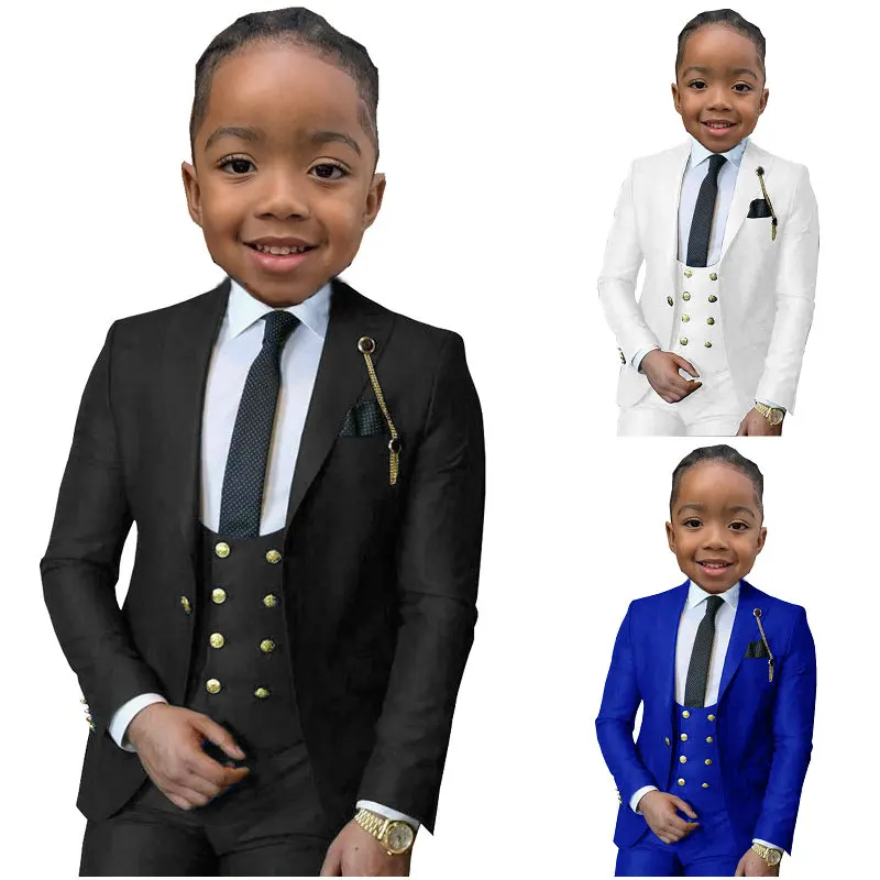 Boys Formal Suit Kids Wedding Birthday Party Dress Blazer Vest Pants 3pcs Child Tuxedo Prom Performance Costume