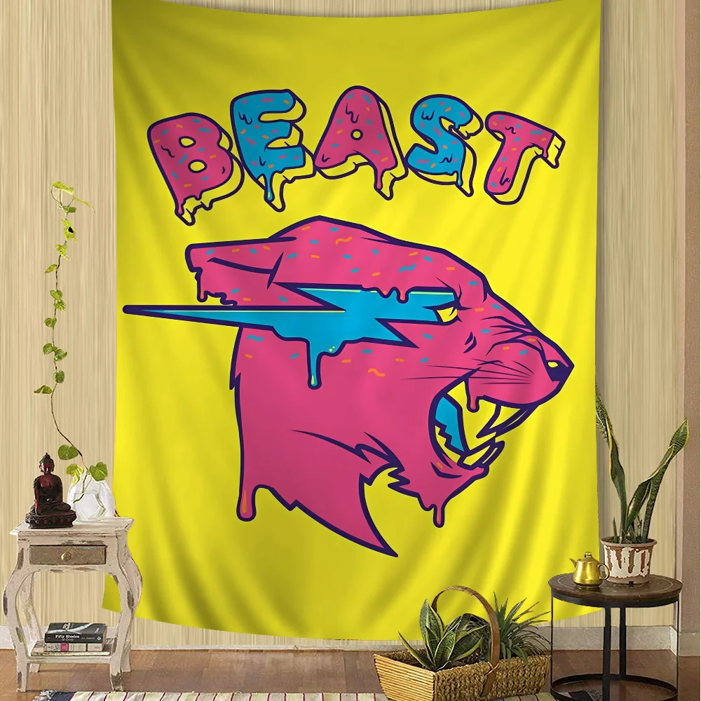 Game Blogger Mr-Beast Cartoon Tapestry Bohemian Wall Tapestries Mandala Wall Hanging Sheets