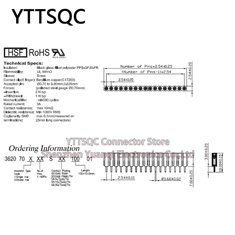 2.54mm PH7 Round Hole Straight Pin Single Row 0.1