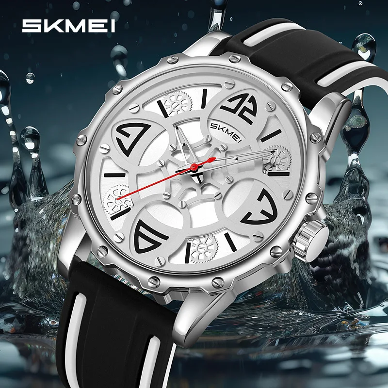 

SKMEI Fashion Mechanical Style Luminous Quartz Watch, Men's Business Casual Sports Waterproof Silicone Strap Watch