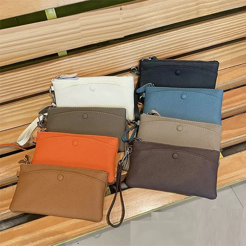 Luxury Woman Engraving Long Wallet Cowhide Fashion Casual Zipper Coin Purse With Wrist Strap Custom Name Phone Purse Card Holder