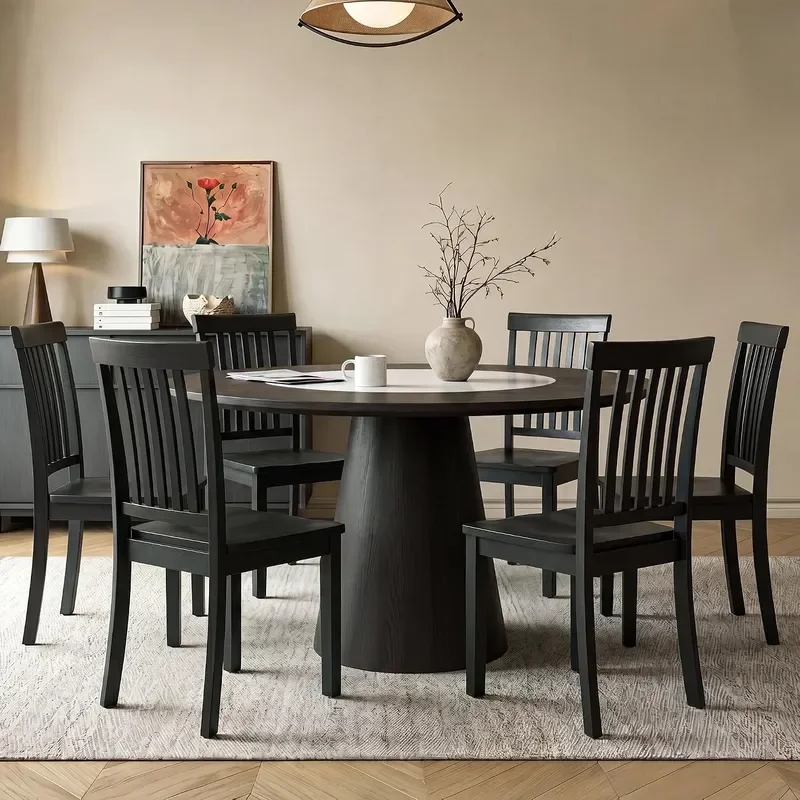 Dining Chairs Set of 6 Solid Wood Windsor Style Kitchen Chairs with Spindle Back Modern Rubberwood Side Chairs with Non Slip