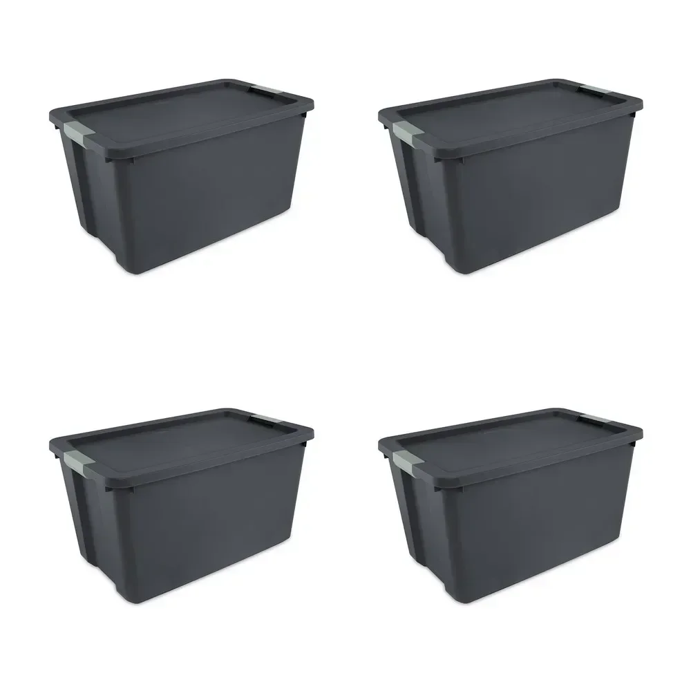 4 Pack 34 Gallon Latch Tote, Stackable Plastic Storage Bin Container