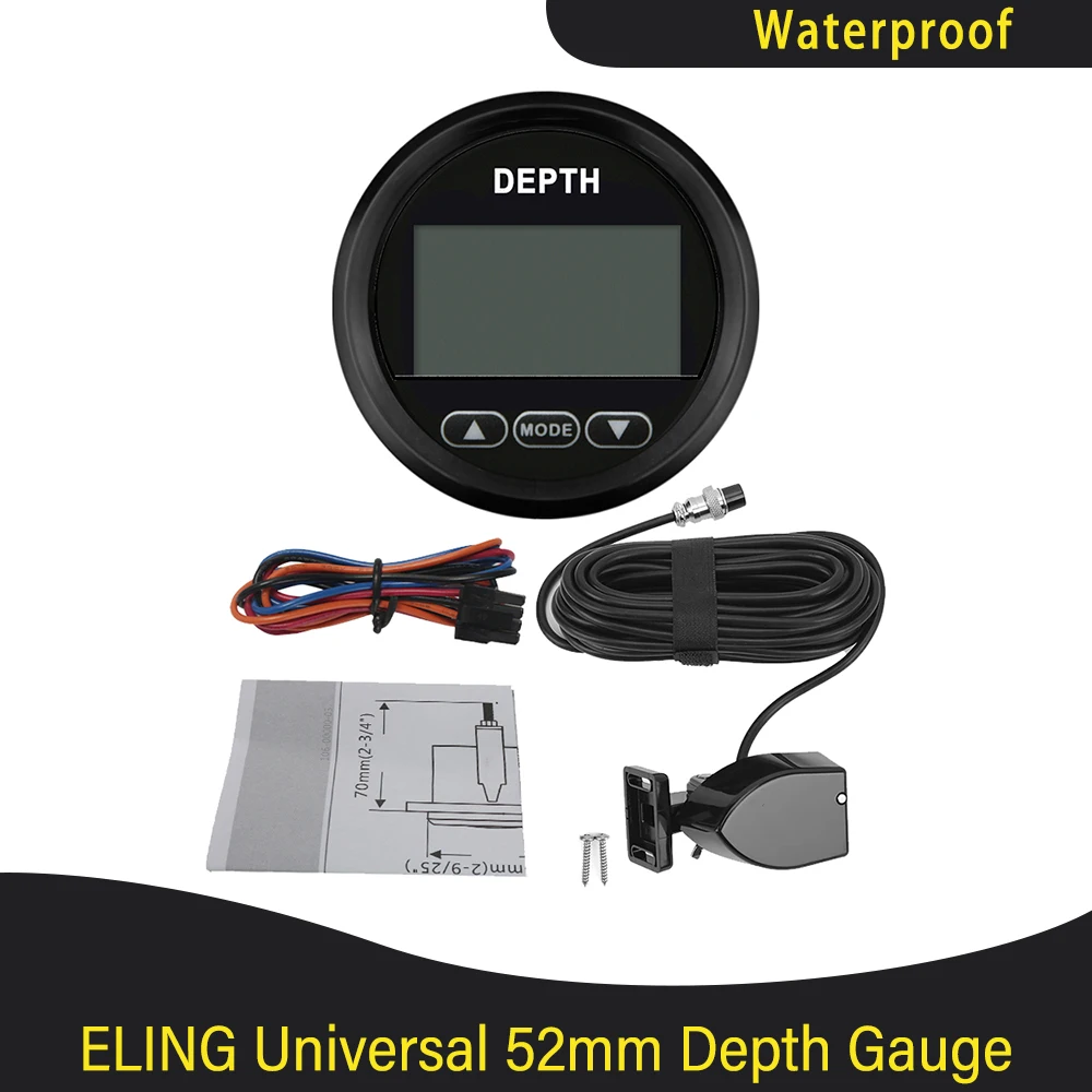 Marine 52 mm digitale dieptemeterindicator met transducer en witte achtergrondverlichting voor jachten vissersboten universeel 12V