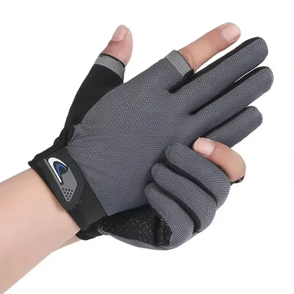 Guantes de pesca de verano para hombre y mujer, guantes de pesca transpirables con corte de dos dedos para pantalla táctil, antideslizantes, a prueba de sol, para ciclismo y Fitness
