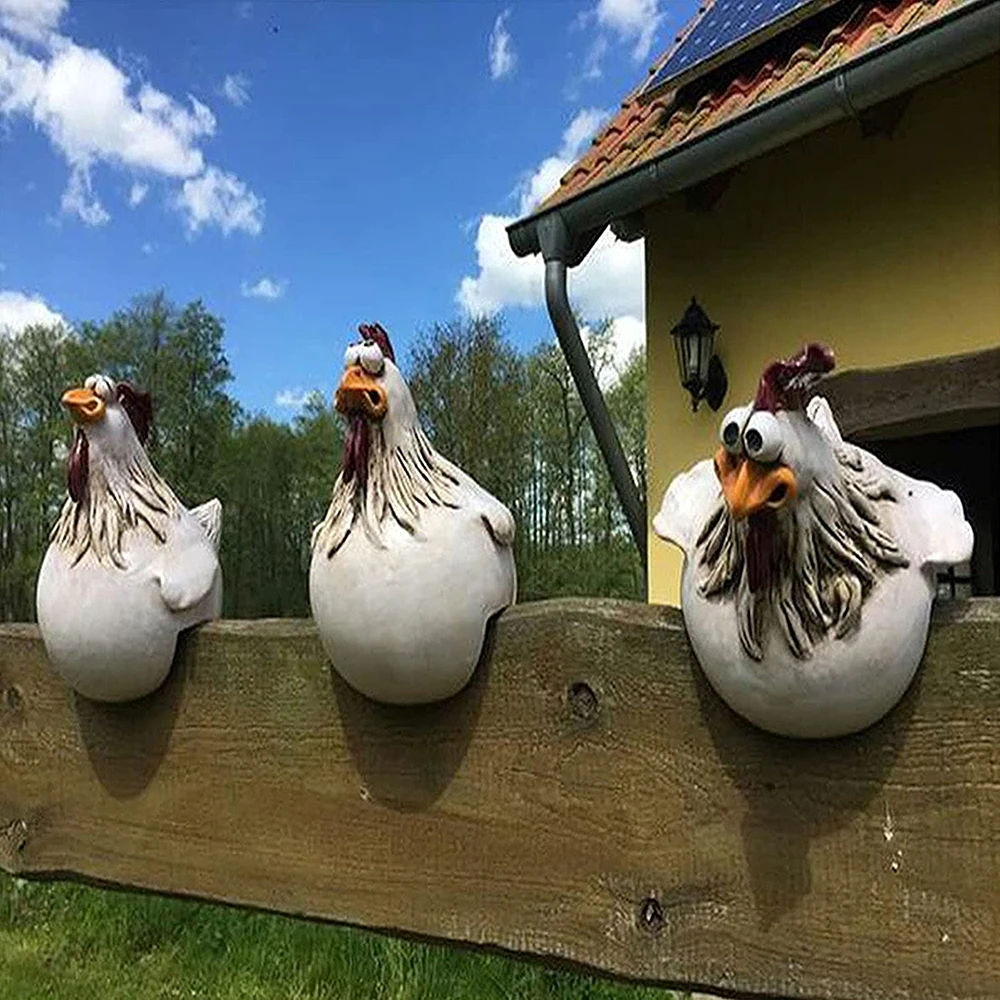 Funny Chicken Fence Decor Statues Resin Garden Farm Yard Chicken Hen Sculpture Art Craft Courtyard Housewarming Home Decoration