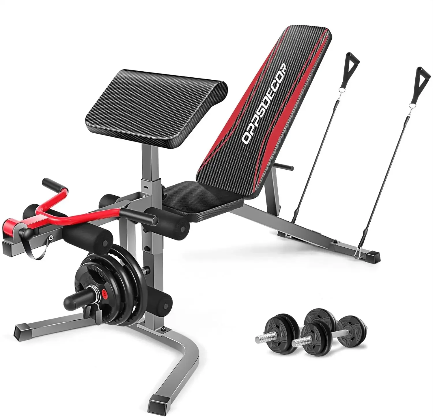 900LBS Adjustable Weight Bench Press with Leg Extension and Preacher Curl Pad, Flat Incline Decline Utility Workout Be