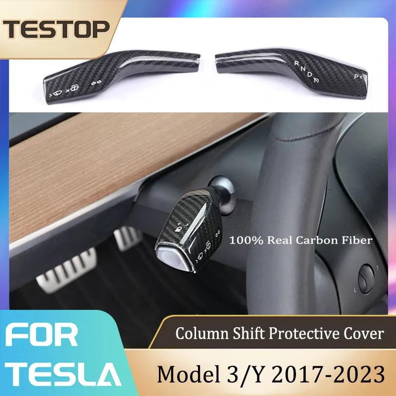 

Column Shift Protective Pick Cover Real Carbon Fiber Car Decorative Stickers Auto Accessories For Tesla Model 3 Y 2017-2023 2pcs