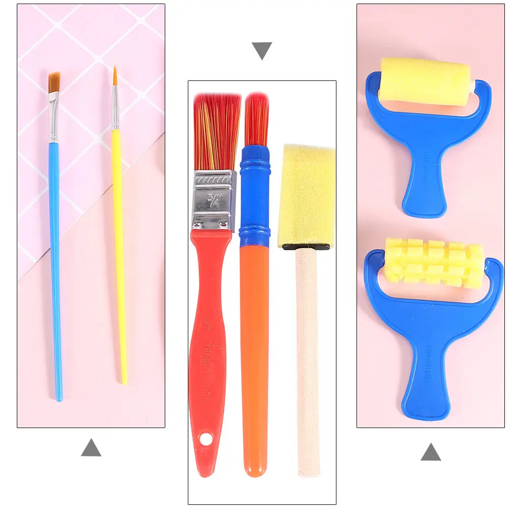 1Set Sponge Painting Brush Set with Ergonomic Handle for Mess Free Graffiti Drawing Painting Patterns Color Mixing Art