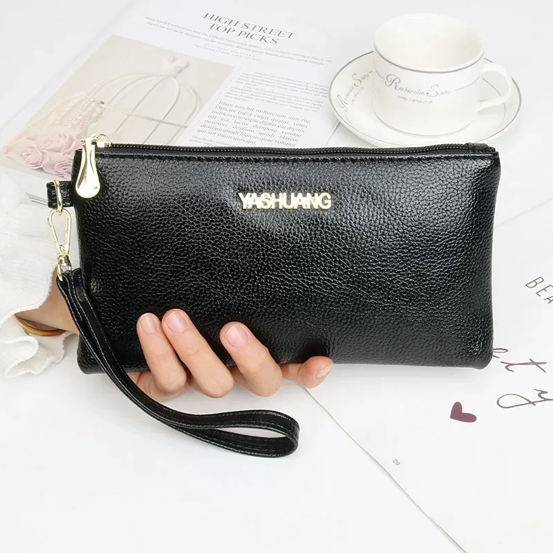 long-leather-wallet-soft-cowhide-handheld-bag-mobile-phone-bag-coin-purse-women's-small-bag-fashionable-midlife-ladies-purse