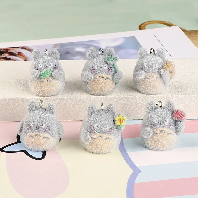 Totoro Flocking Resin Mini Pendant Keychain Cute Grey Forest Spirit Tiny Doll Bag Phone Hanging Charm Lovely  Accessory Ornament