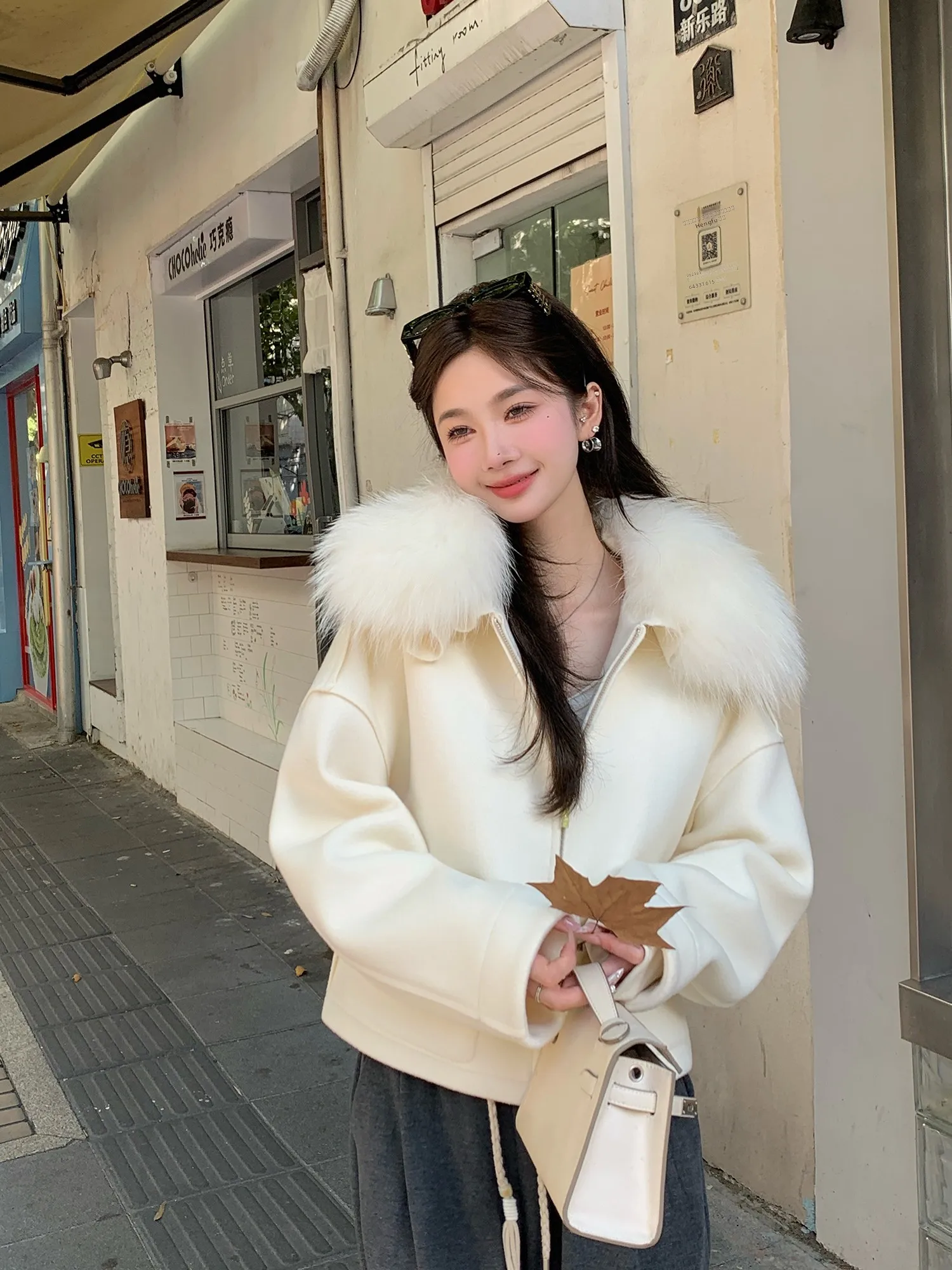 

Женское зимнее пальто LM Double-Faced из шерсти с воротником из кроличьего меха, утепленное, в корейском стиле, для повседневной носки, новинка 2025 года