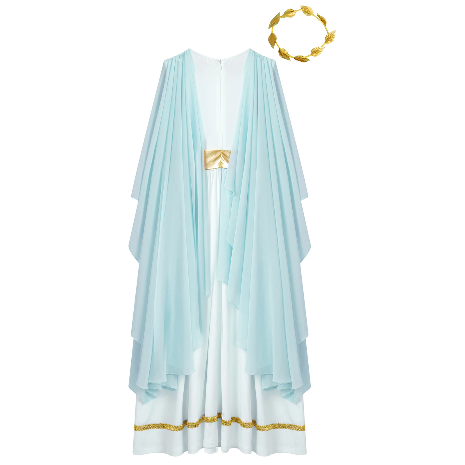 Children Girls Halloween Greek Roman Beauty Goddesses Princess Cosplay Costume Chiffon Ancient Toga Choir Dress with Garland