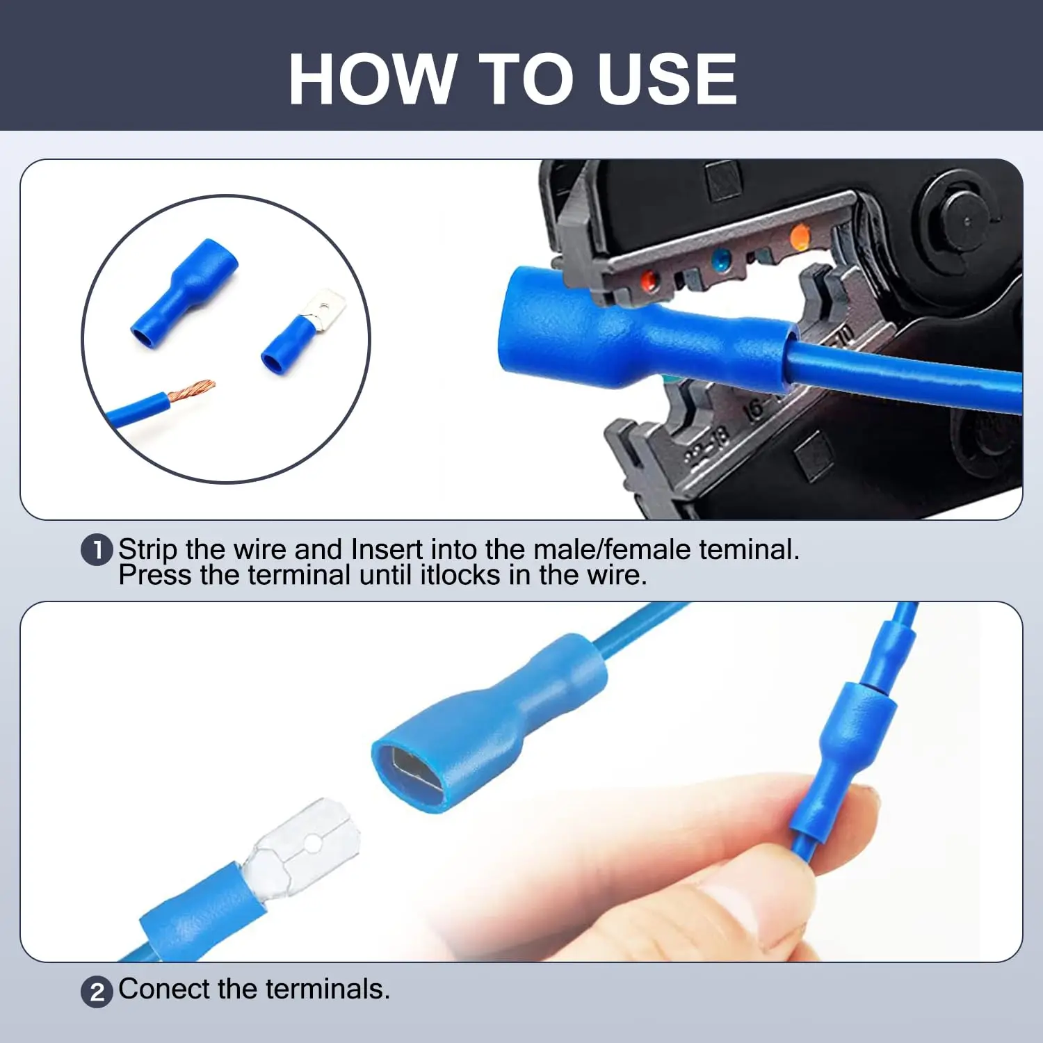 200 Stück 100 Paar 6,3 mm 16 14 AWG weiblich männlich elektrische Verkabelung Stecker isolierte Crimp Terminal Spaten blau