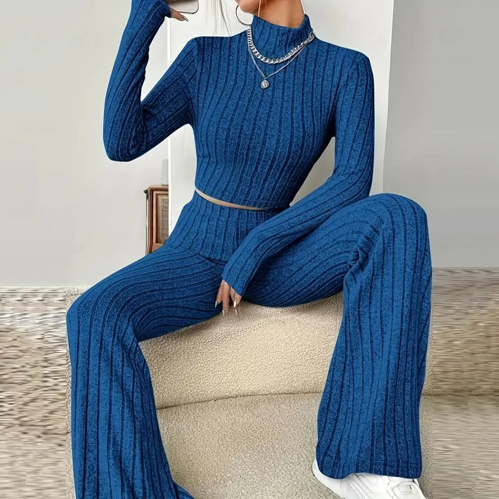 Casual Two Piece Set Women Outfits 2023 Autumn/winter New Fashion Solid Knitted Long Sleeve Sweater & Loose Pants Suit Elegant