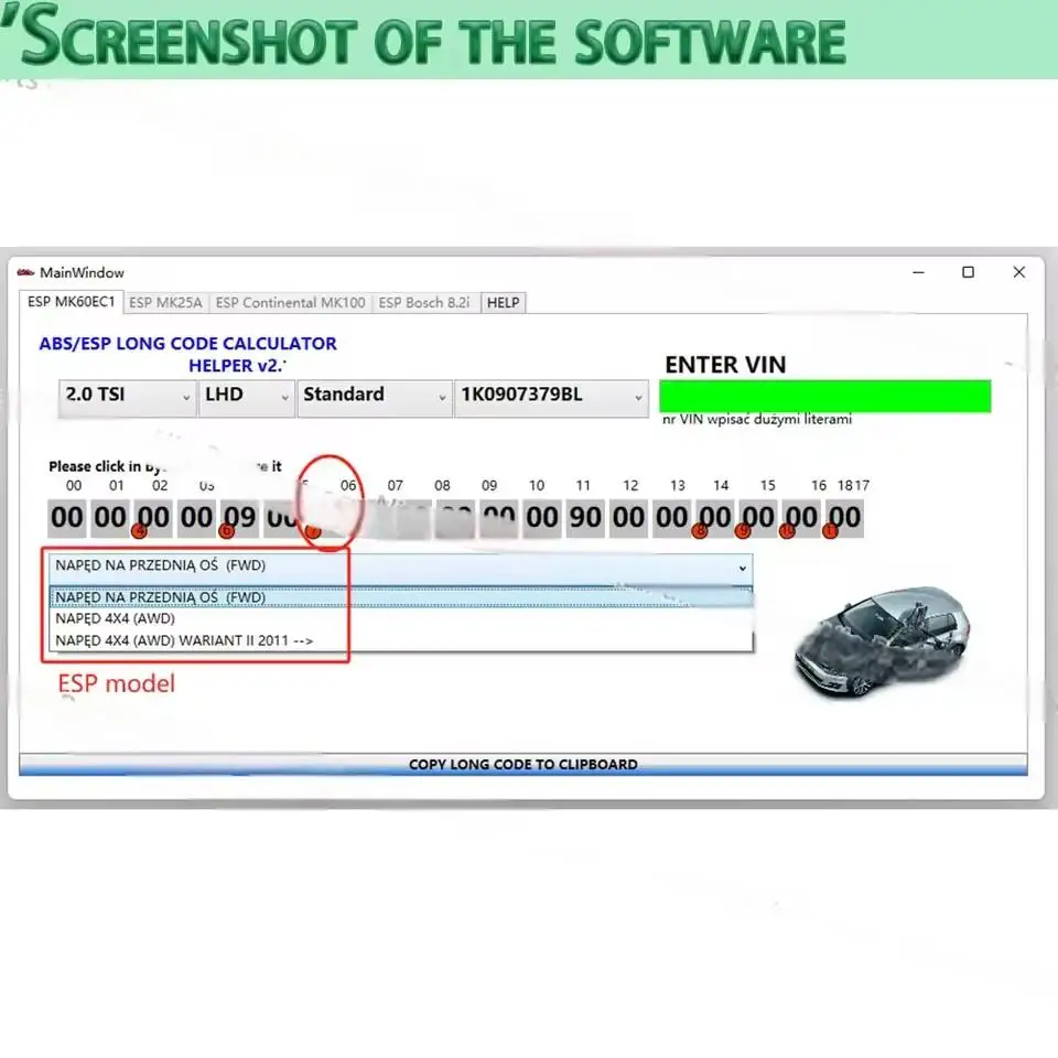 

ABS ESP Long Code Calculator Code Reader Diagnostic Software Scanner Automotive Inspection Tools ABS ESP Long Code Calculator
