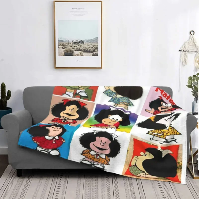 

Cartoon Anime Plaid Mafalda Blankets Velvet Autumn/Winter Breathable Lightweight Throw Blanket for Sofa Couch Plush Quilt