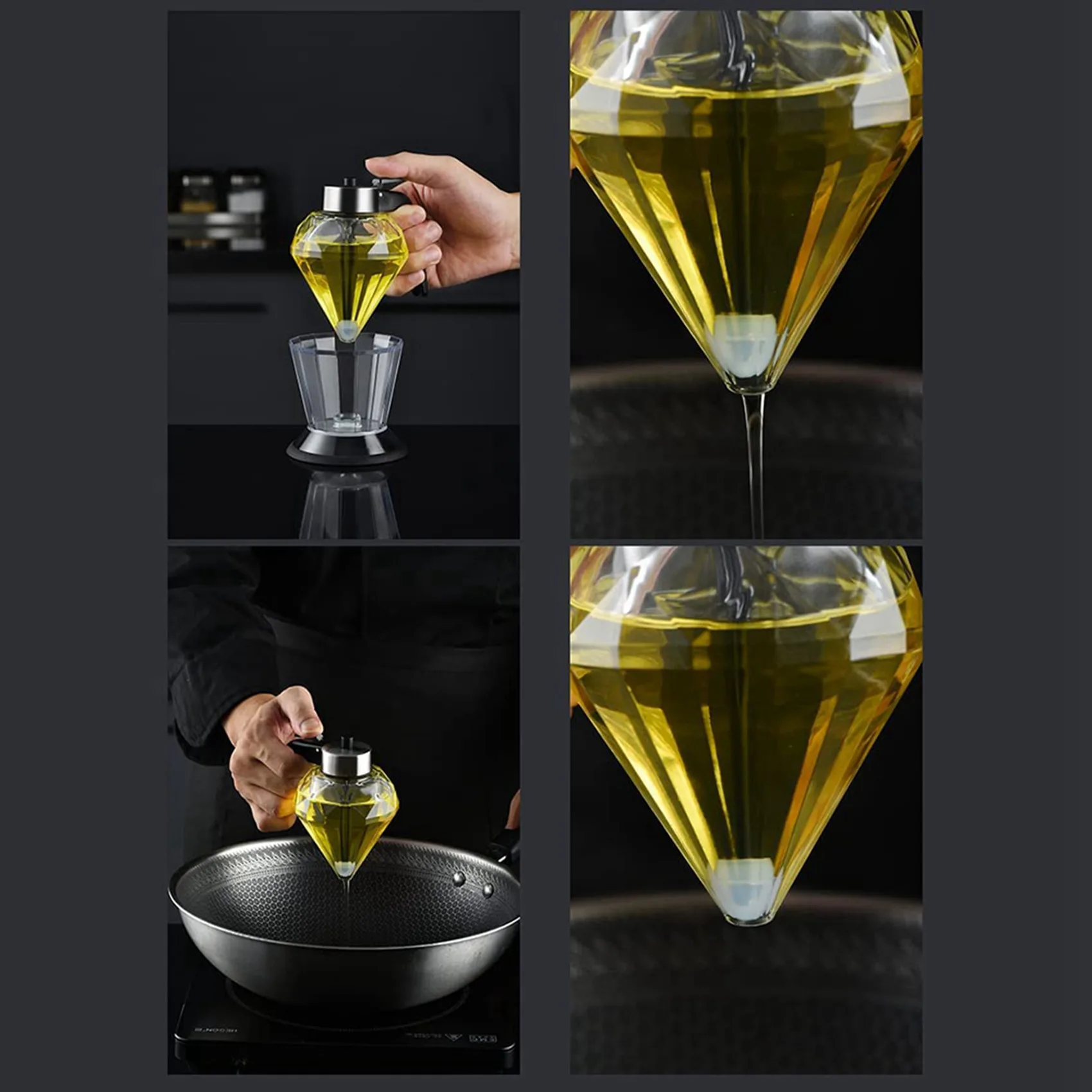 

AFOURT-2X Olive Oil Dispenser Glass Bottle, Honey Jar Dispenser, Glass Cruet Bottle For Kitchen, Non-Drip Oil Pot With Stand