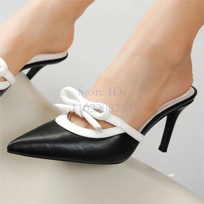 

Butterfly-knot Patchwork Thin High Heels Slippers Shallow Clear PVC Pointed Toe Stilettos Slip-on 2024 Women Fashion Mules Shoes